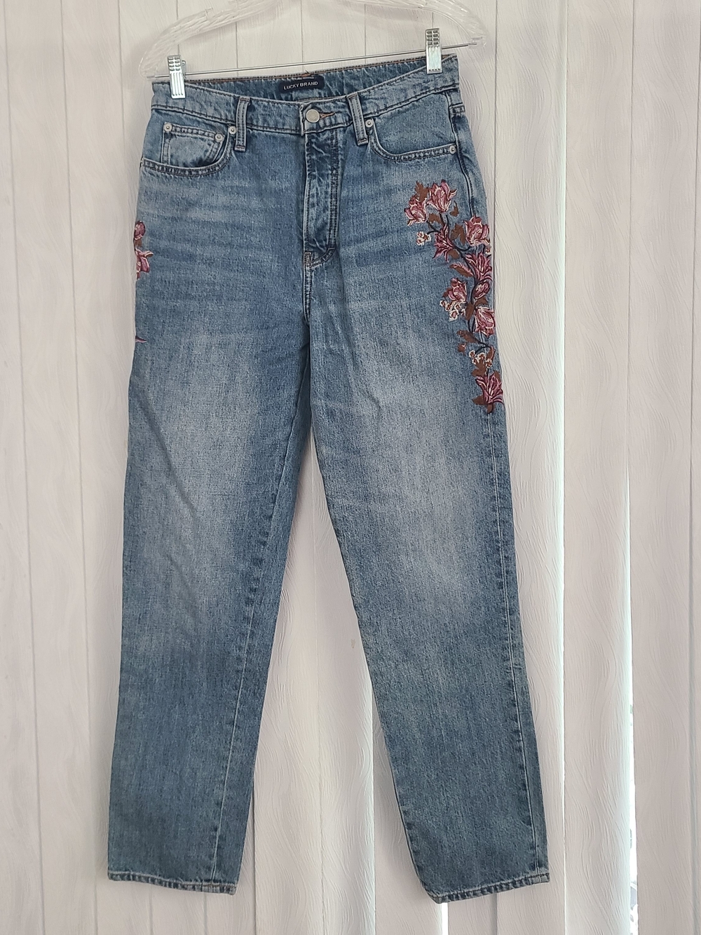 Lucky Brand Sz 6/28R Drew High Rise Side Floral Embroidered Button Fly Mom Jeans